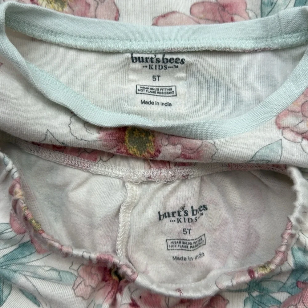 Burt’s Bees Kids matching set girls 5T pastel floral pajamas softgirl loungewear